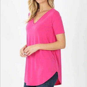 NWT zenana premium Boutique Hot pink relaxed vneck basic top tunic layering